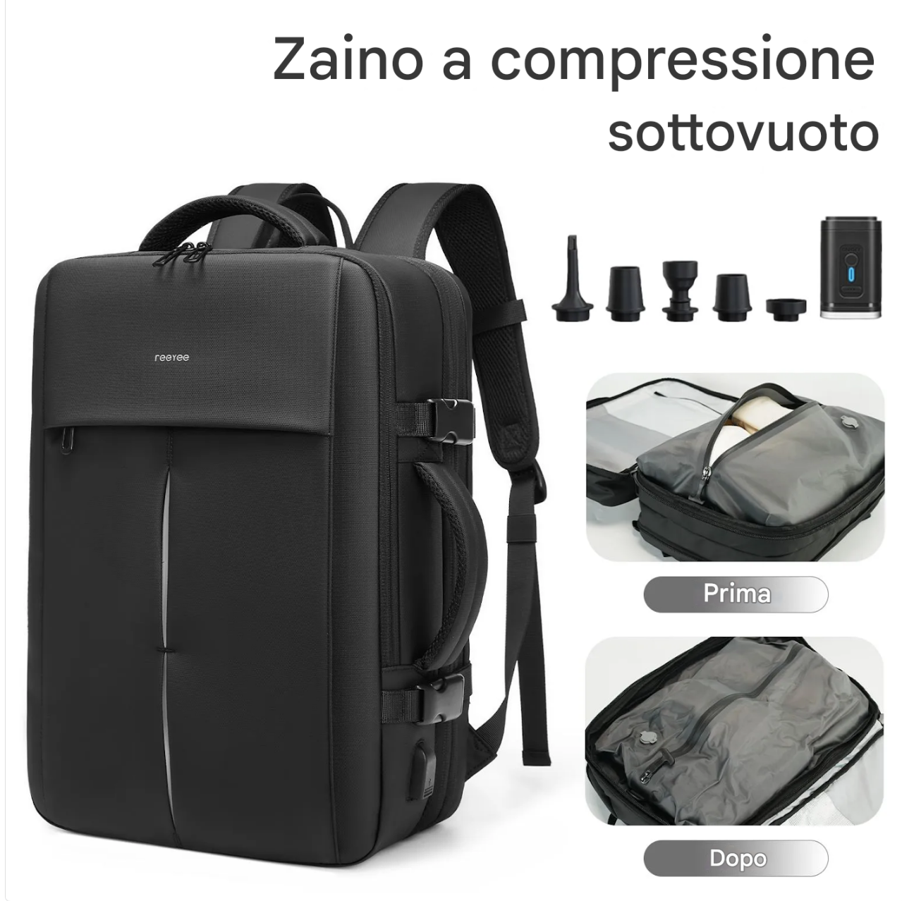 Zaino da Viaggio Espandibile con Compressione Sottovuoto da 60L – Bagaglio a Mano