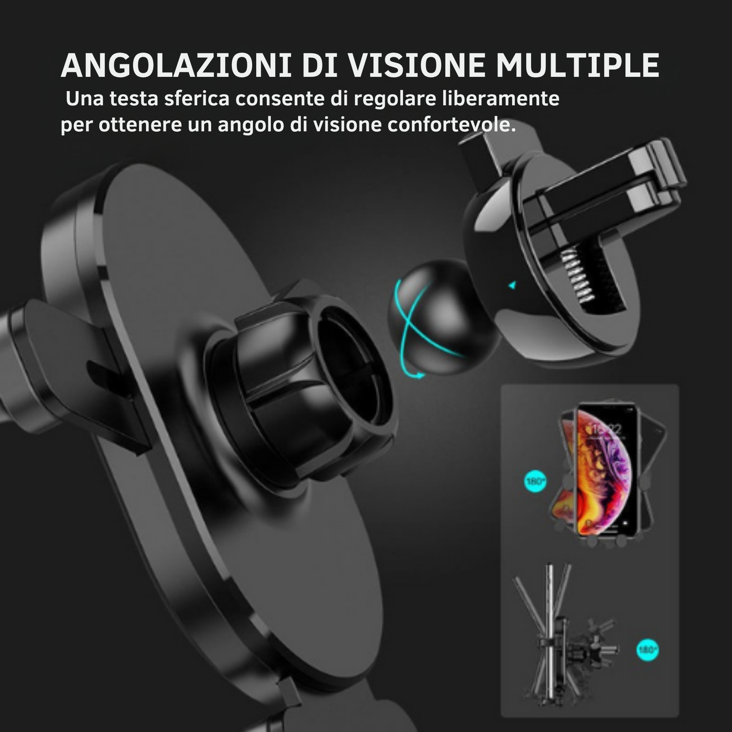 Supporto da auto per telefono cellulare con rotazione a 360°